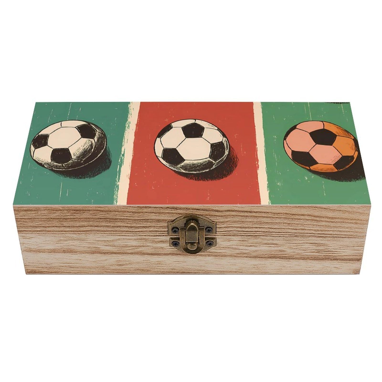 HLBSDM Vibrant Soccers Retro Wooden Storage Box Jewelry Art Gift Boxs Decorative Keepsake Boxes