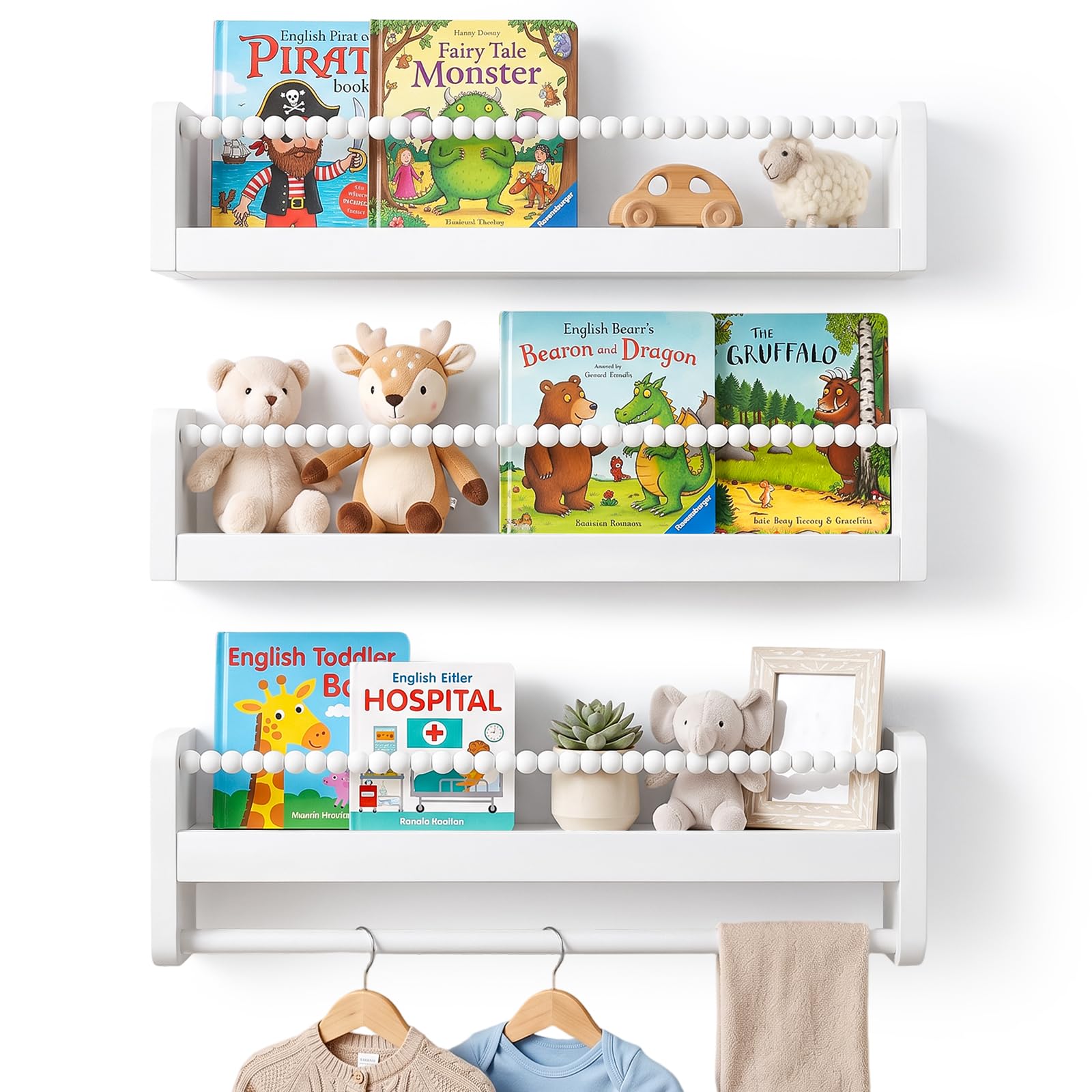 40cm Nursery Book Shelves Set of 3, 15.7inch Nursery Shelves for Wall — image 1