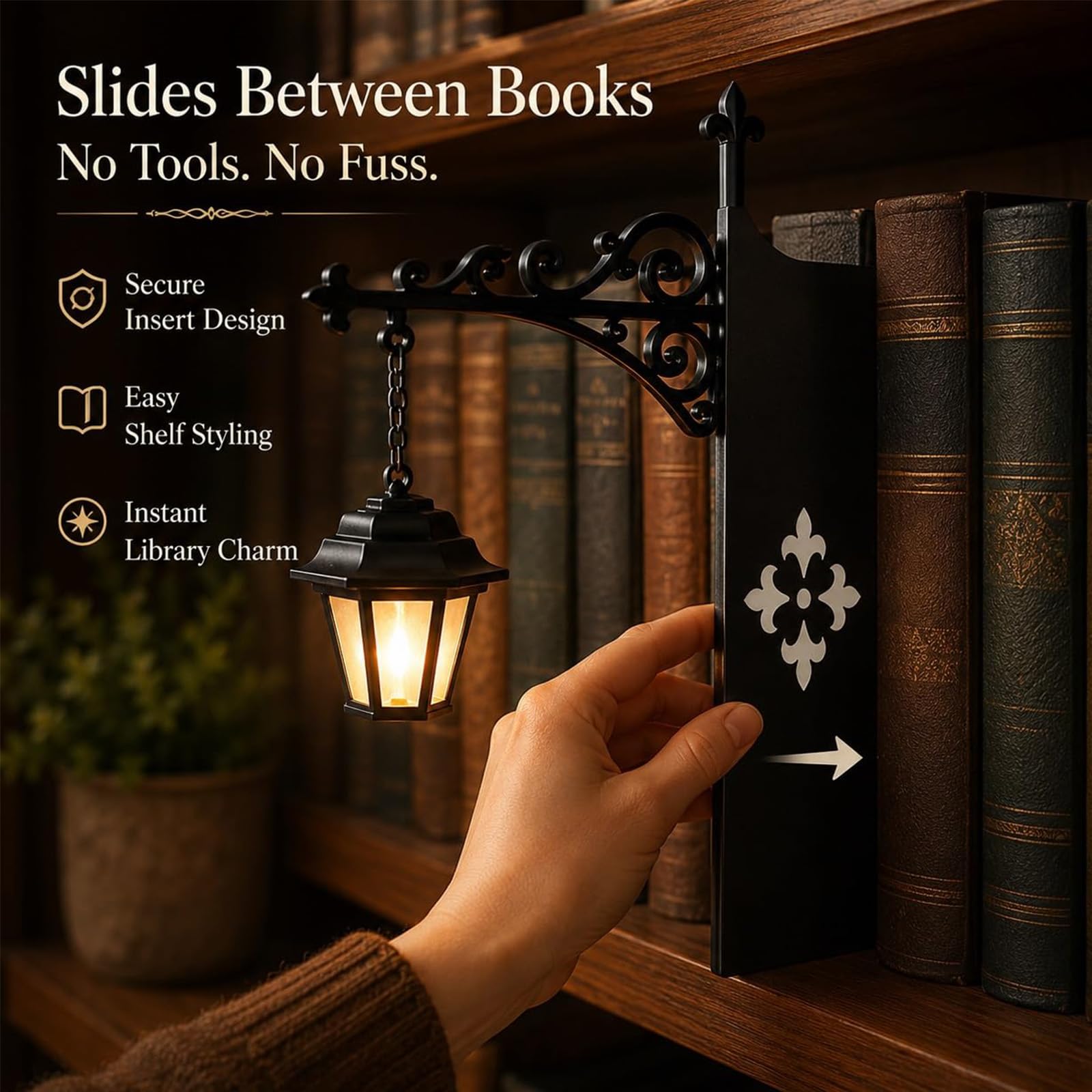 Lampa półkowa, przenośna latarnia biblioteczna w stylu vintage, ciepła lampka nocna LED do kącika do czytania, dekoracyjne światło, prezent dla miłośników książek i czytelników, ozdoba do zakątku