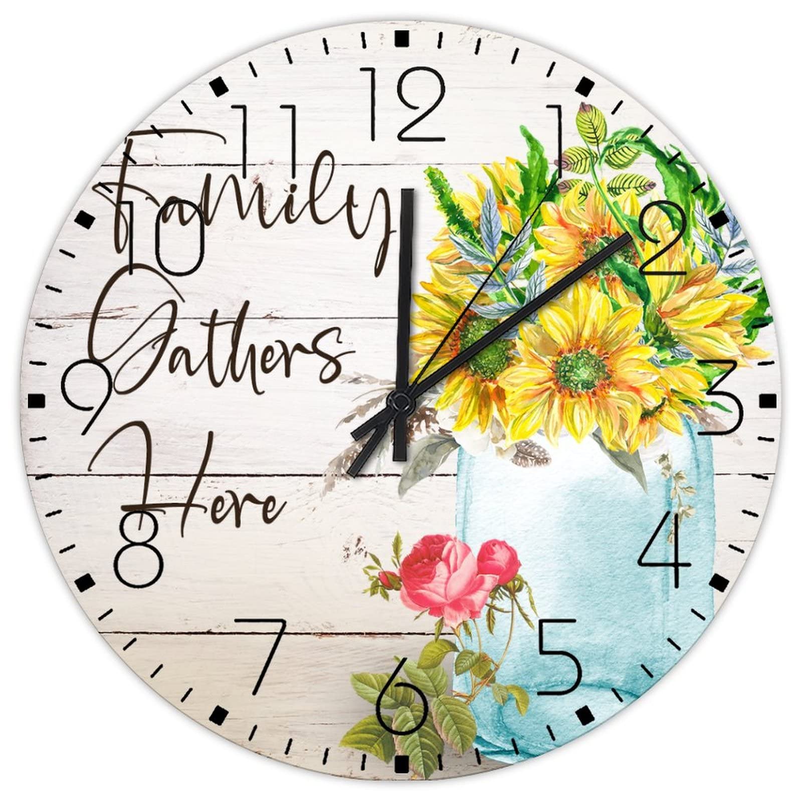 Horloge murale en bois aquarelle florale, cadeau pour nouvelle maison