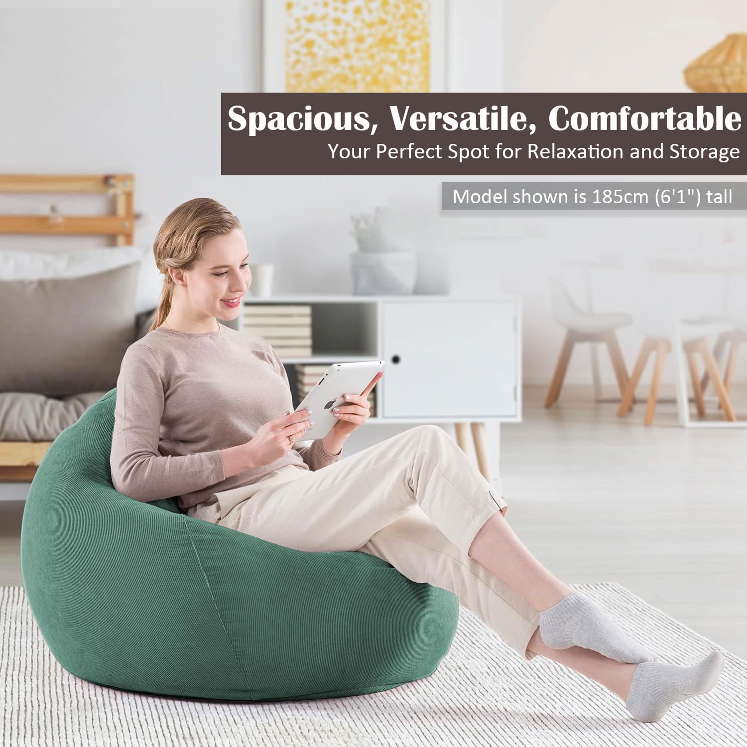 Nobildonna 3 ft Bean Bag Chair Cover (No Filler) for Adults and Kids 300L Extra Large Stuffed Animal Storage Bean Bag Washable Soft Premium Corduroy Stuffable Bean Bag Cover - Image 3