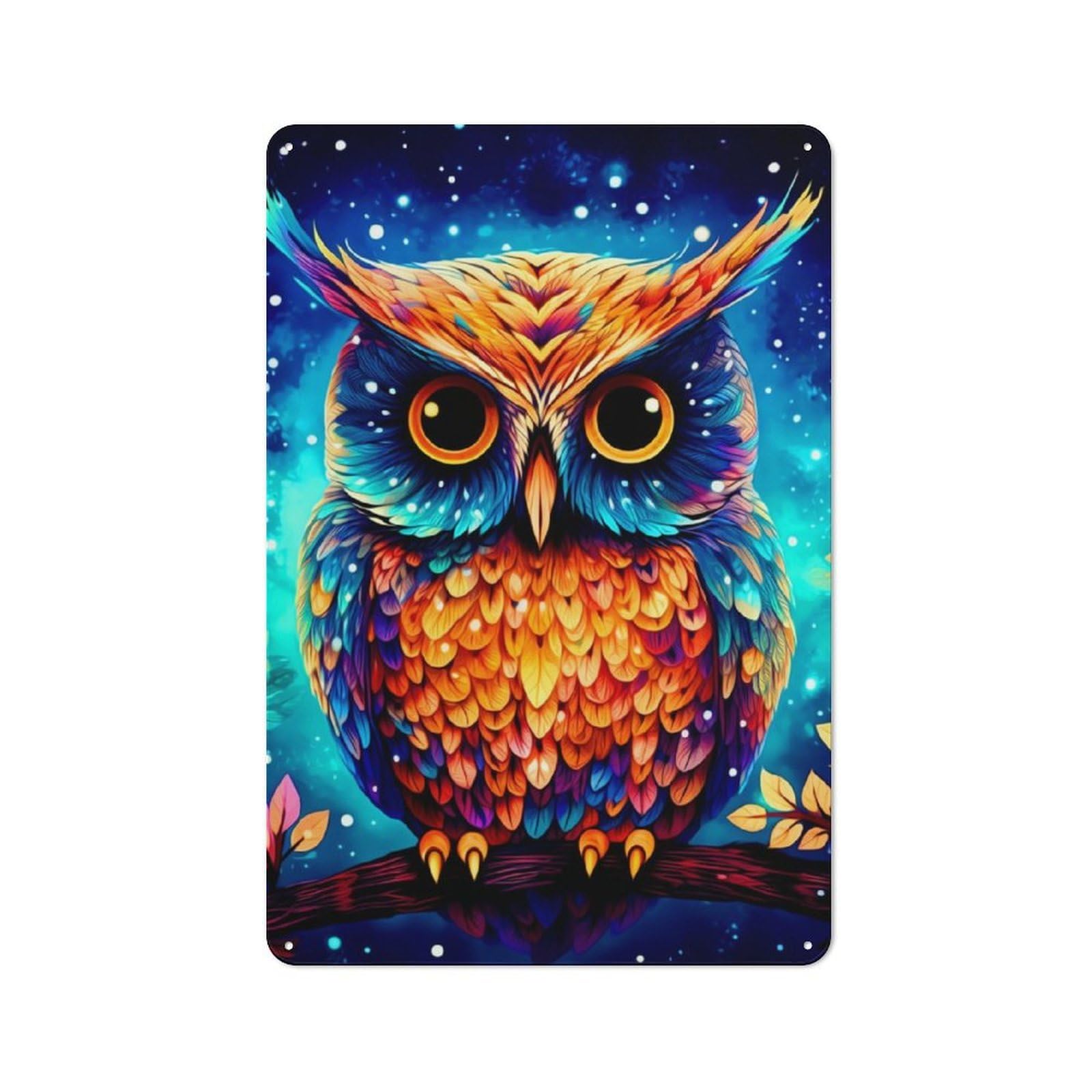 Junmoney Colorful Owl For Man Cave Or Games Room, Retro Metal Plaque 30X20cm, For Metal Sign Collectors, For Garage And Workshop Walls