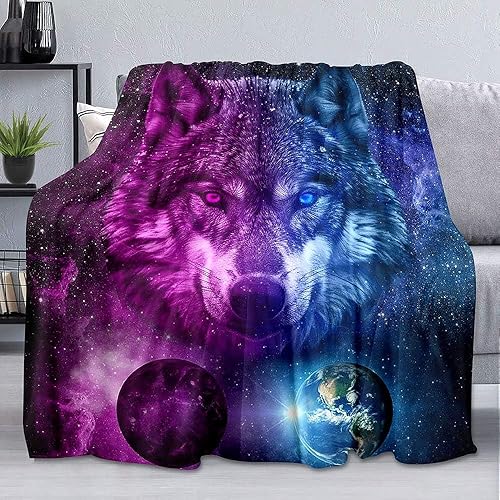 Miniatura 9 de LUVIVIHOME Manta de lobo, color verde azulado, manta individual, manta de plumas bohemias con atrapasueños, acogedora manta cálida y ligera de