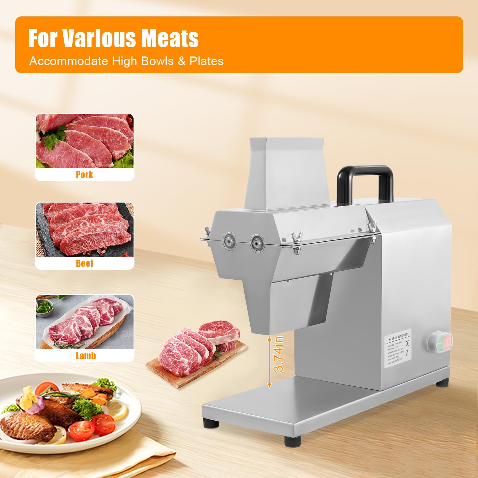 Commercial Meat Cuber Tenderizer Machine, 110V 450W Electric Meat Tenderizer,304 Stainless Steel Commercial Kitchen Machine Heavy Duty for Beef, Pork, Chicken, Mutton