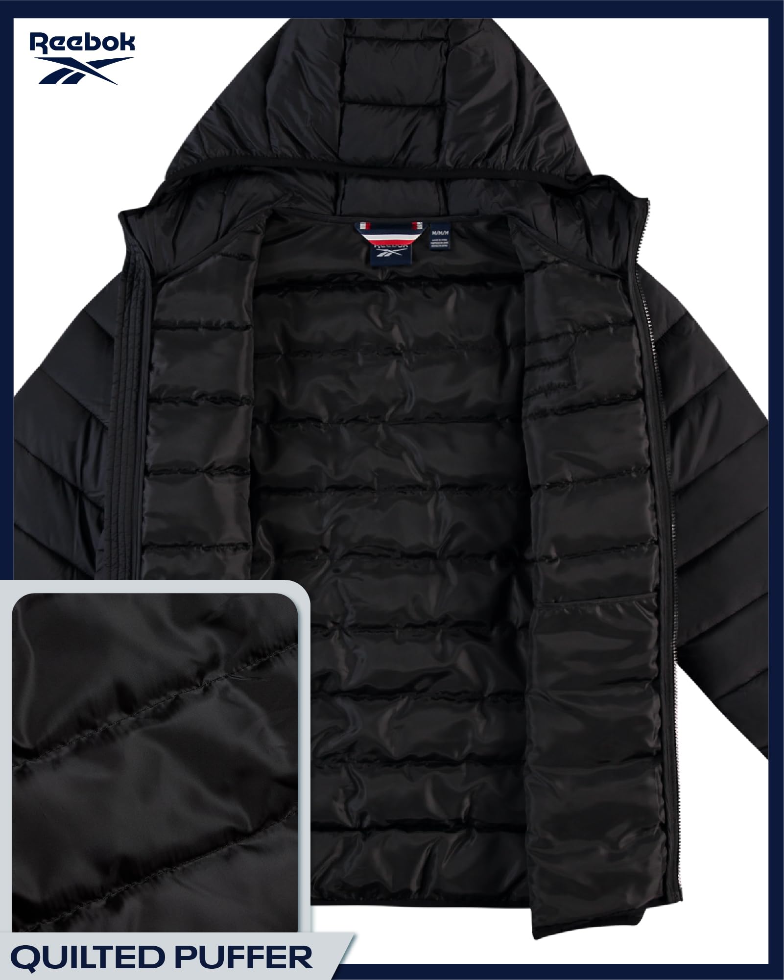 Reebok Men's Jacket – Lightweight Hooded Quilted Puffer Coat – Warm Insulated Winter Jacket for Men (S-4X)