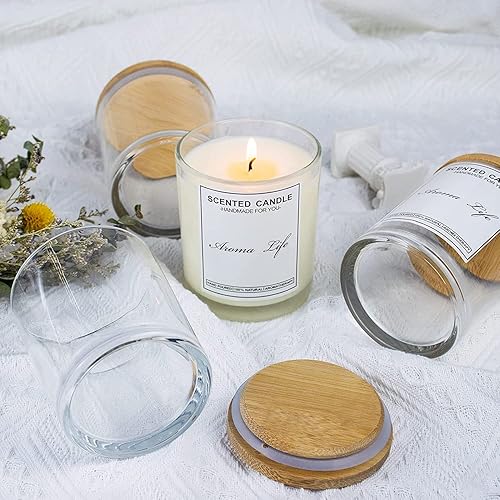 Miniatura 2 de Creahaus Paquete de 16 tarros de vela gruesos de 10 onzas con tapas de bambú para hacer velas, recipientes de vidrio vacío transparente a granel y