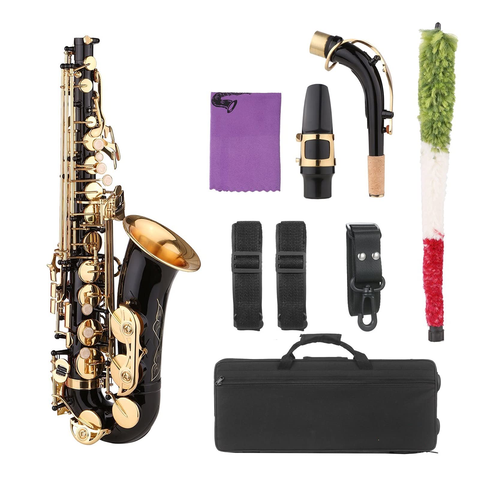 Sax Principianti Kit Ottone EB Alto Sax E Sassofono Piatto Black Vernice in Oro Laccature in Oro con Accessori per Cause Strumento a fiato