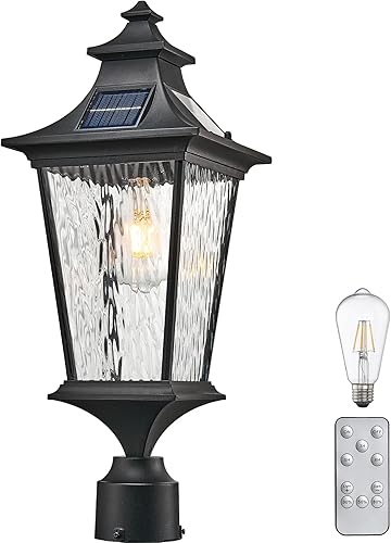 Lámpara solar de aluminio de 20.7 pulgadas, luces de poste de exterior de gran tamaño, con cable duro con ondas de agua, vidrio negro, postes de