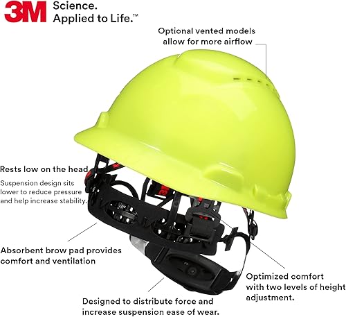 Vista 45 de 3M Hard Hat SecureFit H-700 Series - Casco de seguridad estilo gorra con sensor Uvicator, suspensión de trinquete de difusión de presión de 4 puntos