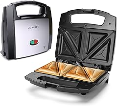 Aigostar 800W Sandwich Toastie Maker 2 Slice Toaster with Easy Clean Non-Stick Hot Plates, Cool Touch Handle, Locking Latch, Stainless Steel, Black - Lamo 30RUE