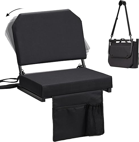 Dragosum Asientos de estadio con soporte trasero giratorio, sillas de gradas con correa para el hombro y soporte para tazas, asientos plegables