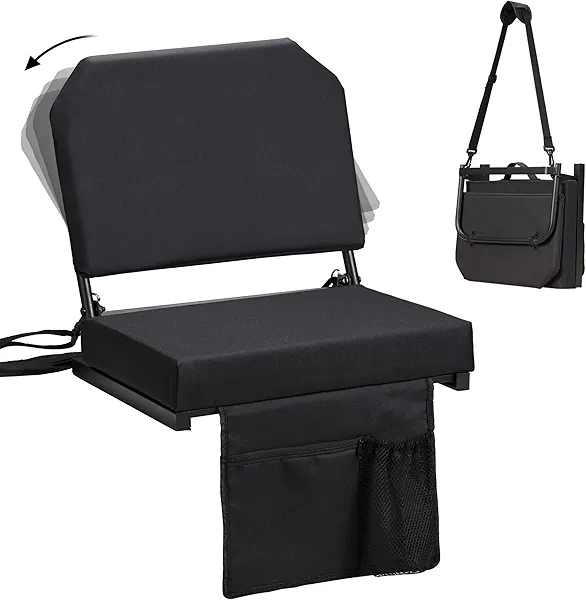 Dragosum Stadium Seats with Back Support Swivel, Bleacher Chairs with Shoulder Strap & Cup Holder, Upholstered Portable Folding Bleacher Seats