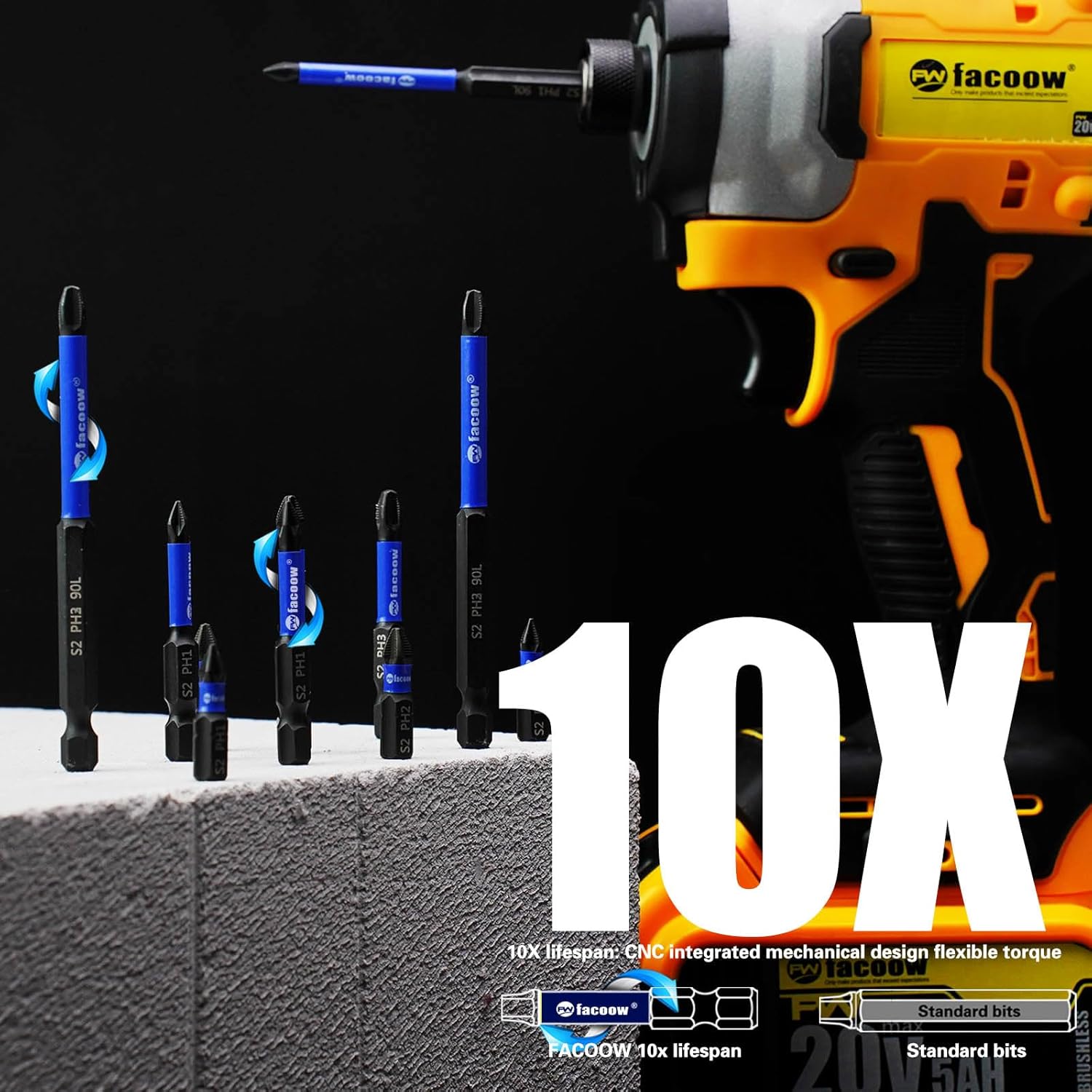 #2 Impact Phillips Driver Bits, Magnetic PH2 Phillips Head Screwdriver Bits Set, 1" - 6" S2 Steel 2 Phillips Impact Bits, 1/4" Hex Shank Screw Bit, CNC Machined ph2 Impact Drill Bits