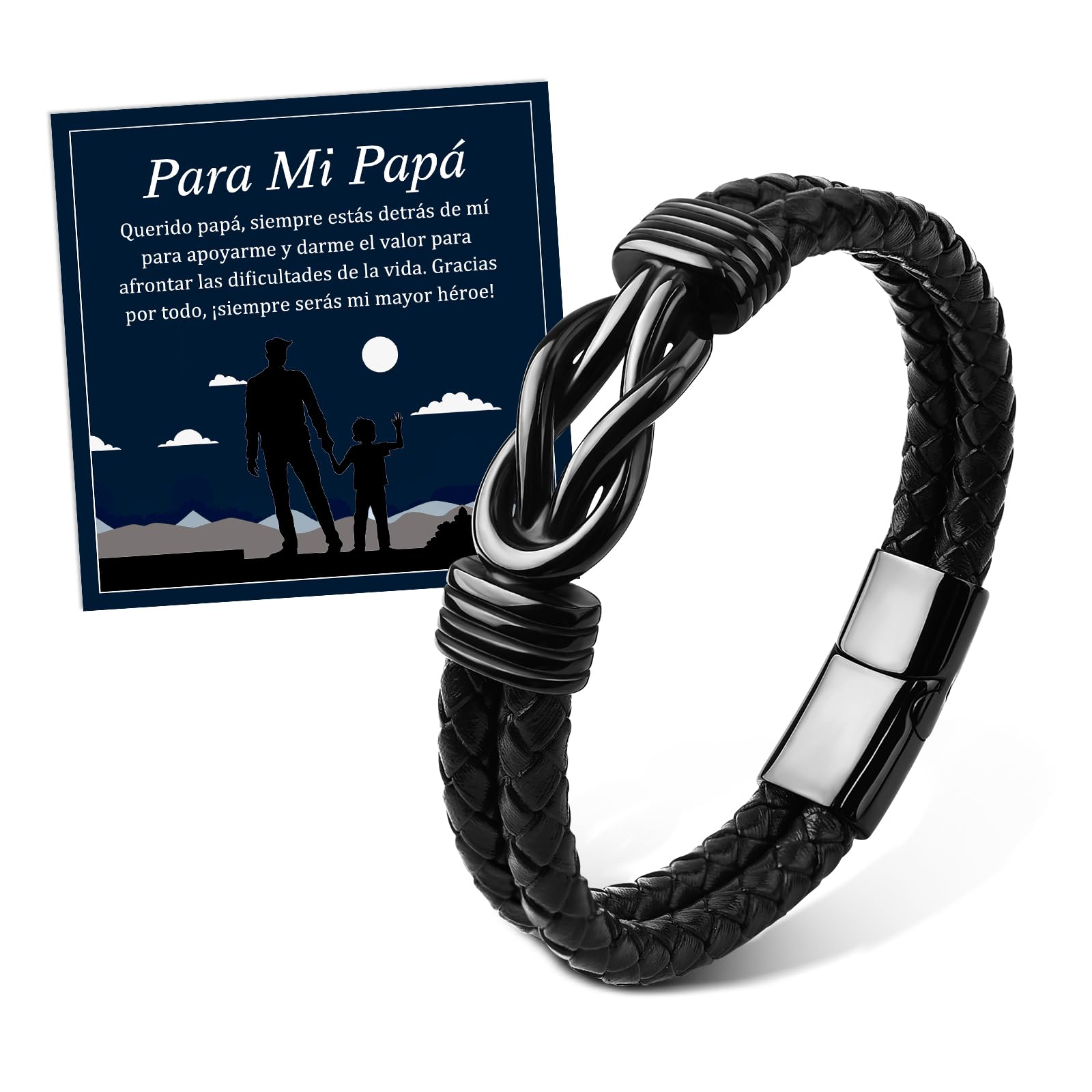 FANCIBAND Regalo día del Padre Pulsera para Papá, Marrón Negro Pulsera Cuero Hombre Personalizada, Regalo Hombre de Día Del Padre Cumpleaños Navidad