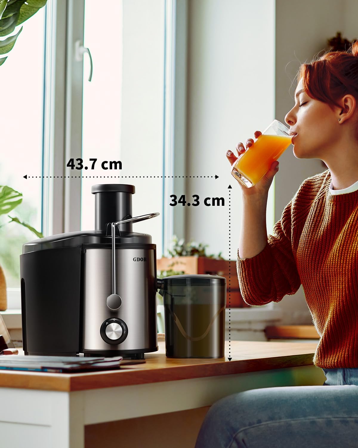 GDOR Entsafter 800W Juicer aus Edelstahl 76mm Großem Mund Entsafter Gemüse und Obst 3 Geschwindigkeitsstufen Juicer Machine Schnelles Entsaften Zentrifugaler Leicht zu Reinigen mit Bürste BPA-frei