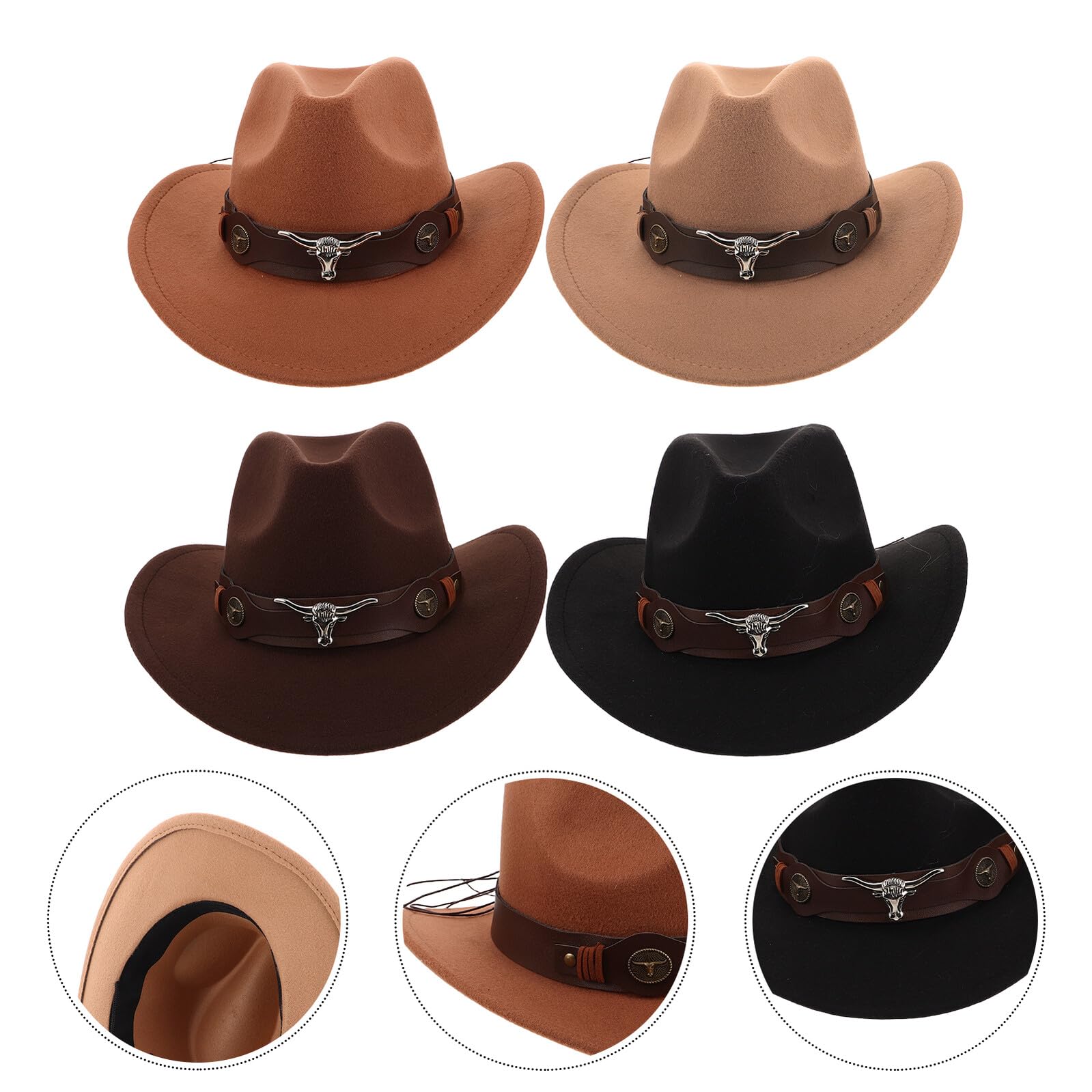 FOMIYES 4pezzi Cappello Western Larga in Morbido Panno di Fibbia Regolabile per Protezione Solare per Outfit Country e Eventi all Aperto
