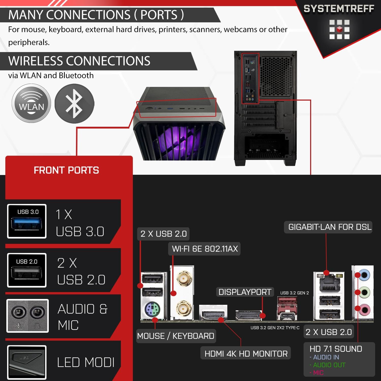 PC Gamer High-End SYSTEMTREFF - Intel I5-13400F, RTX 5060 Ti 8Go, 32Go RAM, 1To SSD, Windows 11 Pro