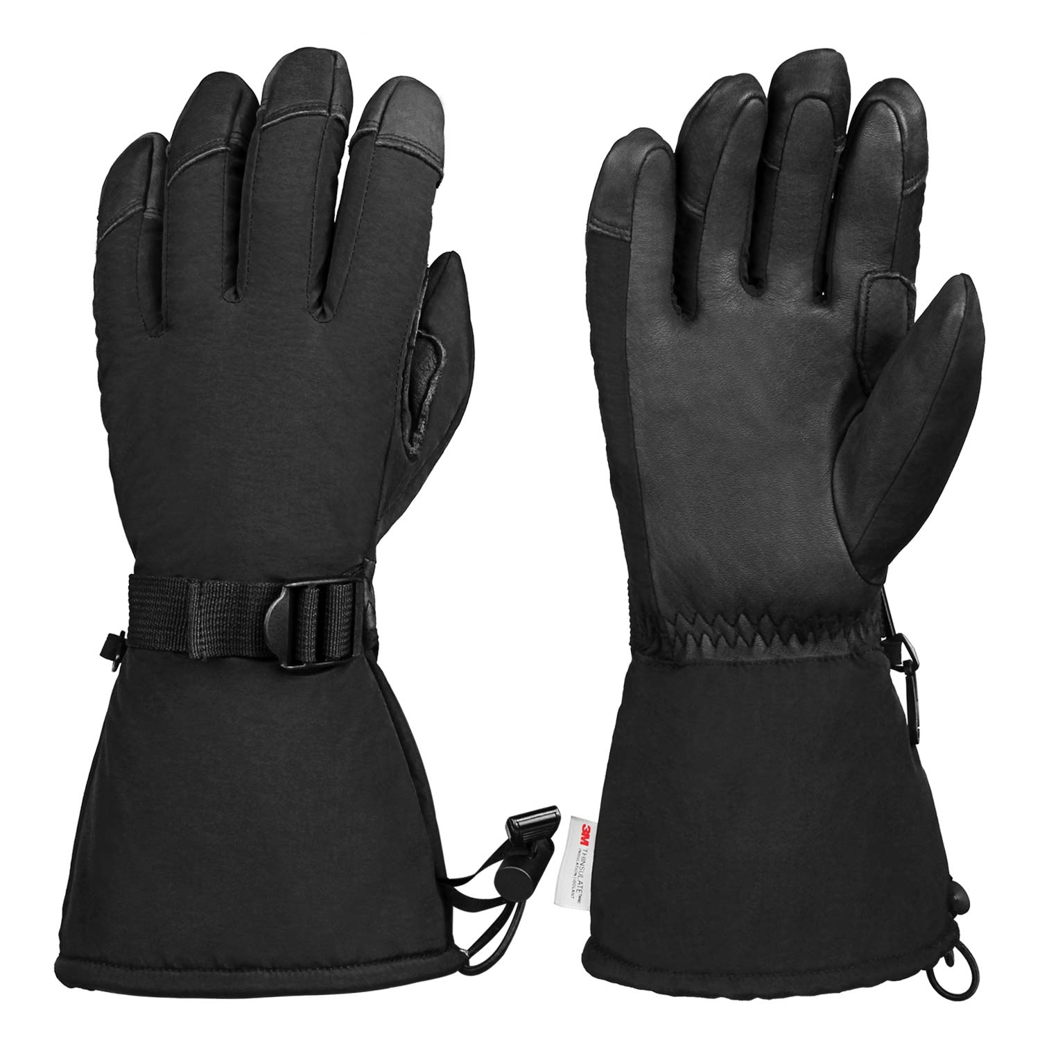 OZEROWinter Ski Snow Gloves Mitten Windproof Work Glove Cowhide Leather Palm Water Resistant for Skiing/Snowmobile/Shovel