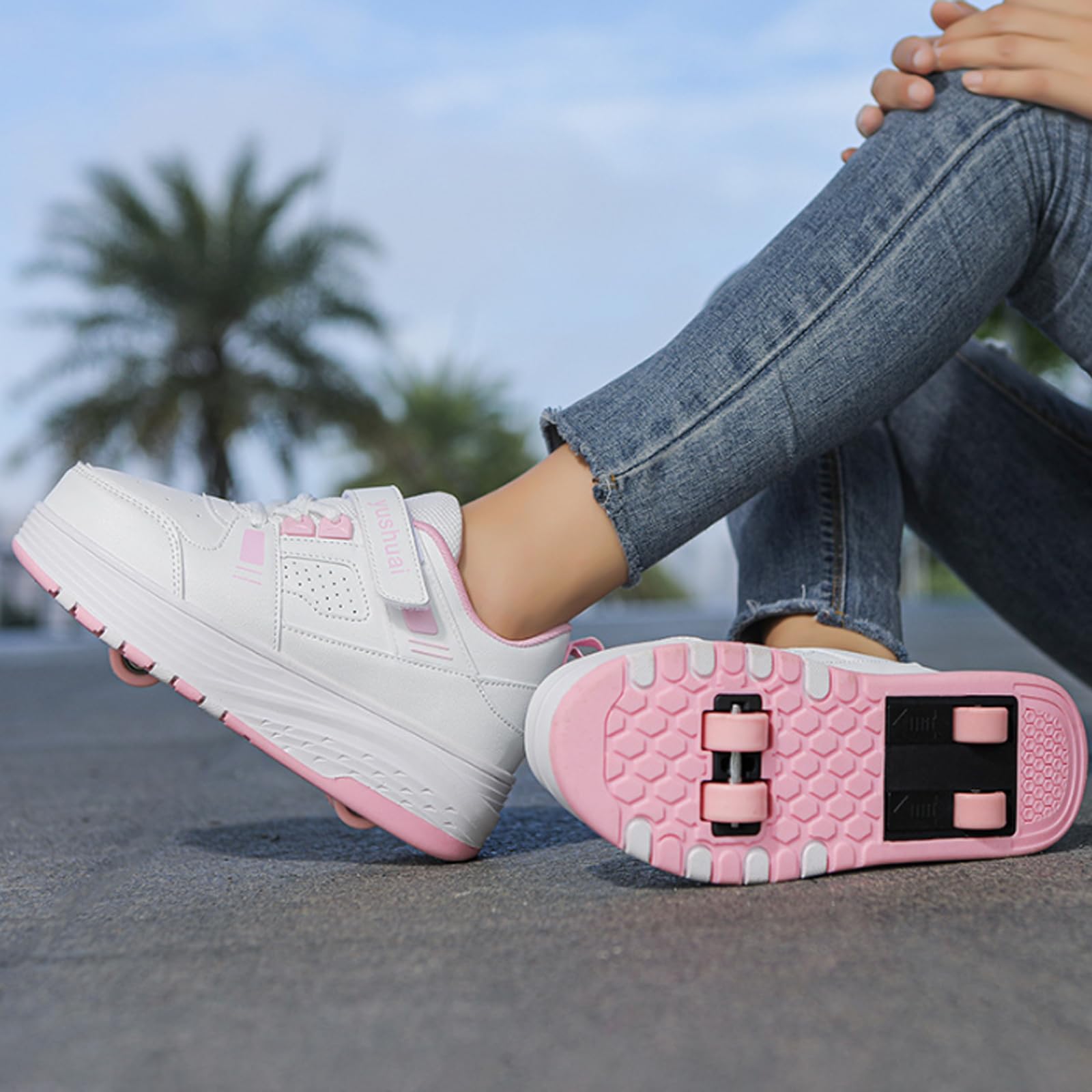 Chaussures Enfant avec roulettes,Basket Roller Fille,Chaussures a roulettes Retractable,Baskets avec Roues rétractables,Confortable et résistant à l'usure,pour Les débutants en Sports