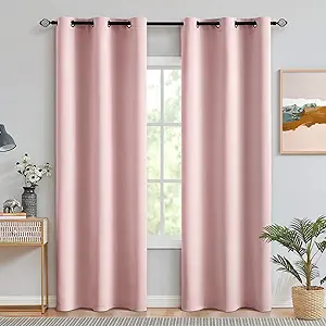 MIULEE Room Darkening Curtains Thermal Insulated Drapes Solid Window Treatment Set Grommet Top Light Blocking Blackout Curtain for Living Room/Bedroom 2 Panels 42 x 84 inch Baby Pink