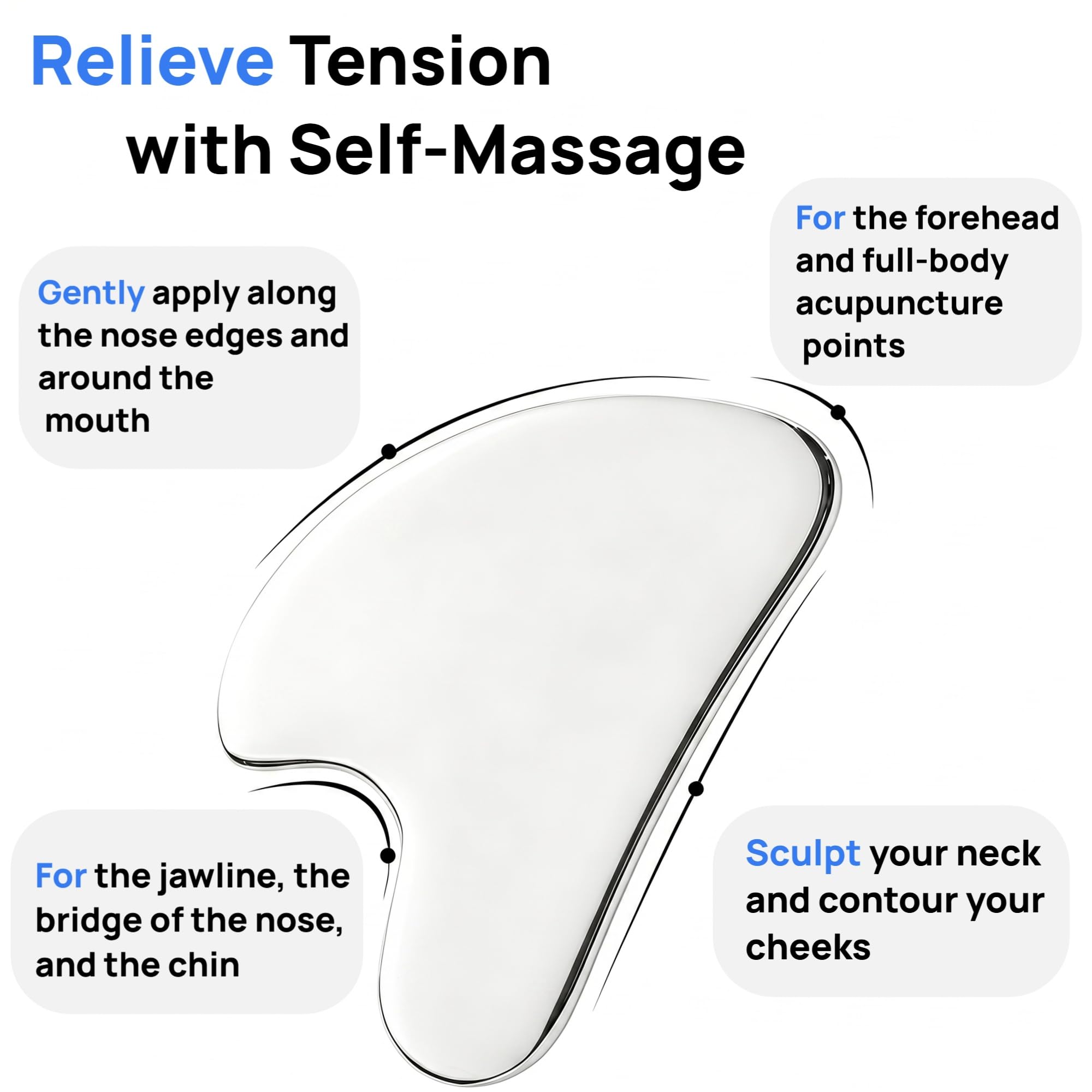 5-in-1-Muskelschaber-Werkzeug-Set, Schab-Massagewerkzeuge für Physiotherapie, Derma-Kanten-Massagewerkzeug & GuaSha-Massage-Schaber aus Edelstahl für Gesicht und Körper (5 Stück) (grau)