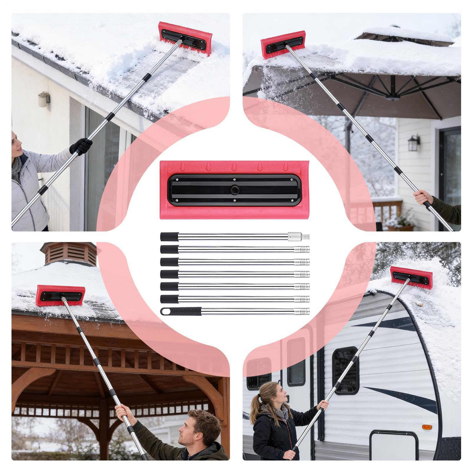 Eliminador de nieve para tejado de casa, telescópico, extensible, batidor para vehículos, para propietarios de casas, adultos, automovilistas, artesanos, paneles solares, calzadas,