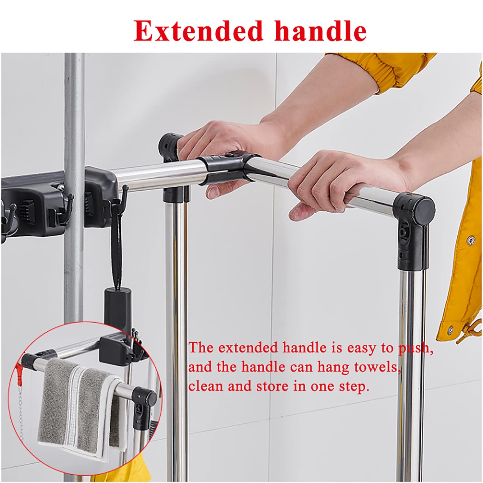 Besenhalterung,Mopp Besen Halter Veranstalter,304 Edelstahl Gerätehalter Besen Mop Halter,Garten Werkzeug Aufbewahrung Garage,Besenstiel Aufhänger,Edelstahl,mit 5 Racks 6 Haken,für Küchenbüro Wäsche