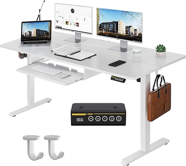 Gamork Electric Standing Desk with Keyboard Tray,48x24 inches Adjustable Height Stand Up Desk,3 Preset Heights,Equipped with Hooks,Raising Desks for Home Office and Computer Workstation,Black