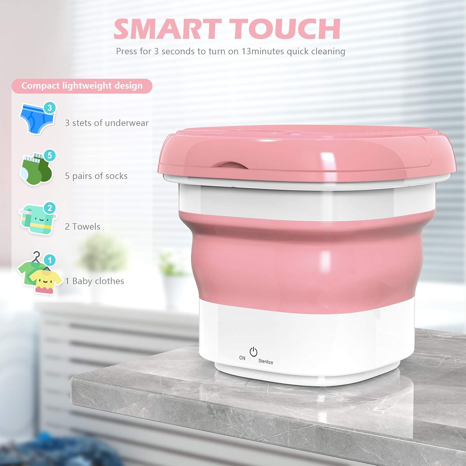 Portable Washing Machine,Foldable Mini Small Washing Machine for Underwear, Socks, Baby clothes, Apartment, Laundry, Camping, RV, Travel (110V-240V)-Best Gift for Friend(pink)