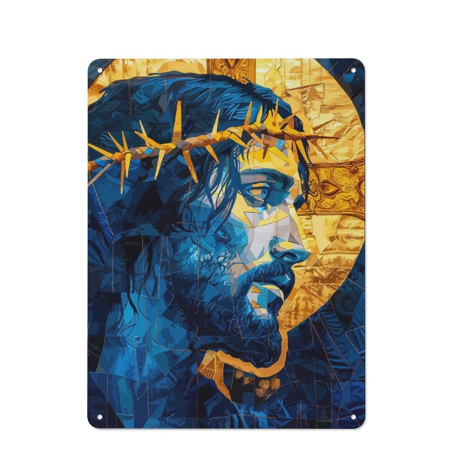 Junmoney Mosaic Jesus Portrait Retro-Style Metal Plaque 40X30cm For Garage Or Workshop, For Garage, Workshop And Man Cave Decoration