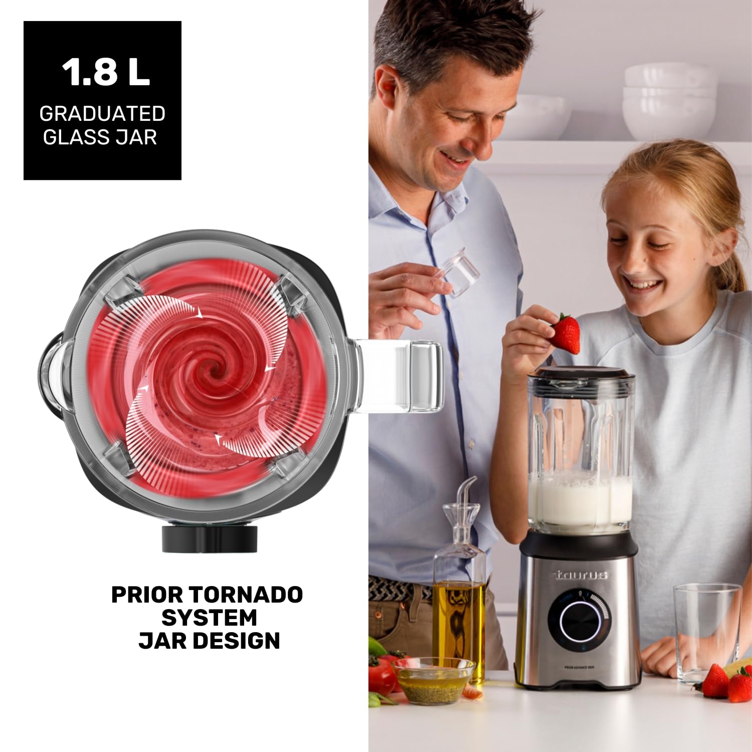 Taurus - Batidora de Vaso 1800W, 1,8L, Pica Hielo, 6 Cuchillas Inox