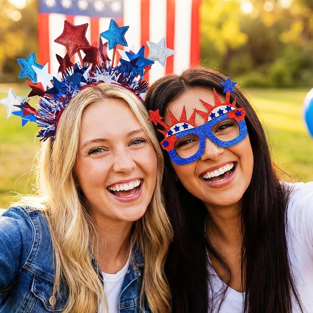 Catery 4th of July Headband Glasses Set Patriotic Accessories for Women image 3