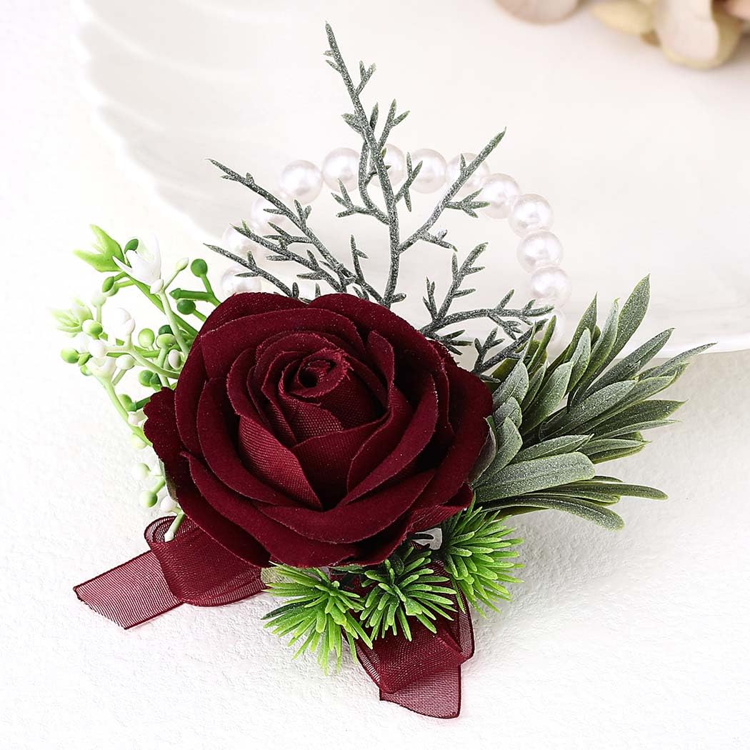 CASDRE Bridal Wrist Corsage Pearl Bride Wedding Hand Flower Corsage Wristlet Wedding Accessories for Women and Girls