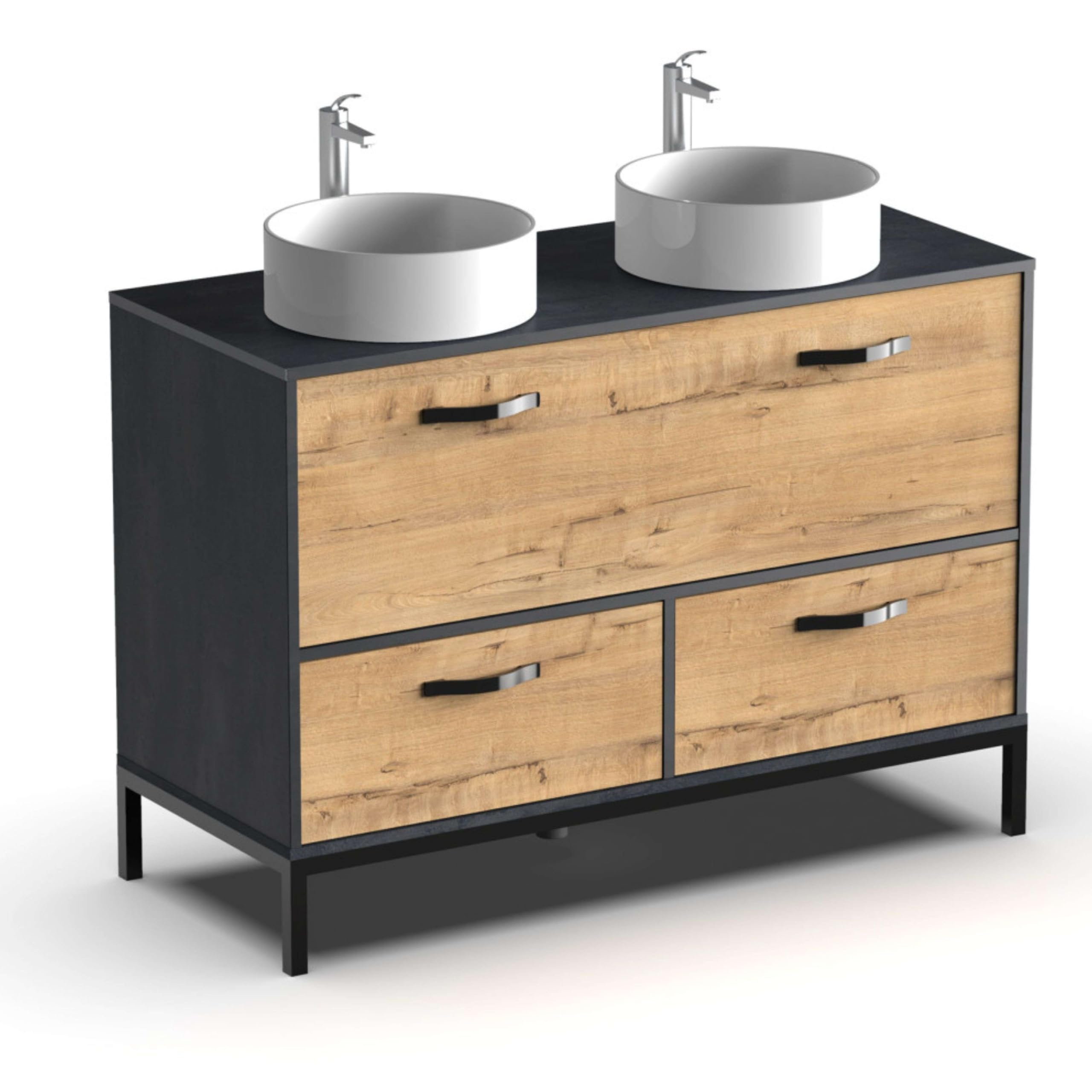 Miroytengo Mueble de Baño Sena Doble Arario y 2 Cajones Sin Lavabos 120cm Melamina Roble Gold y Negro