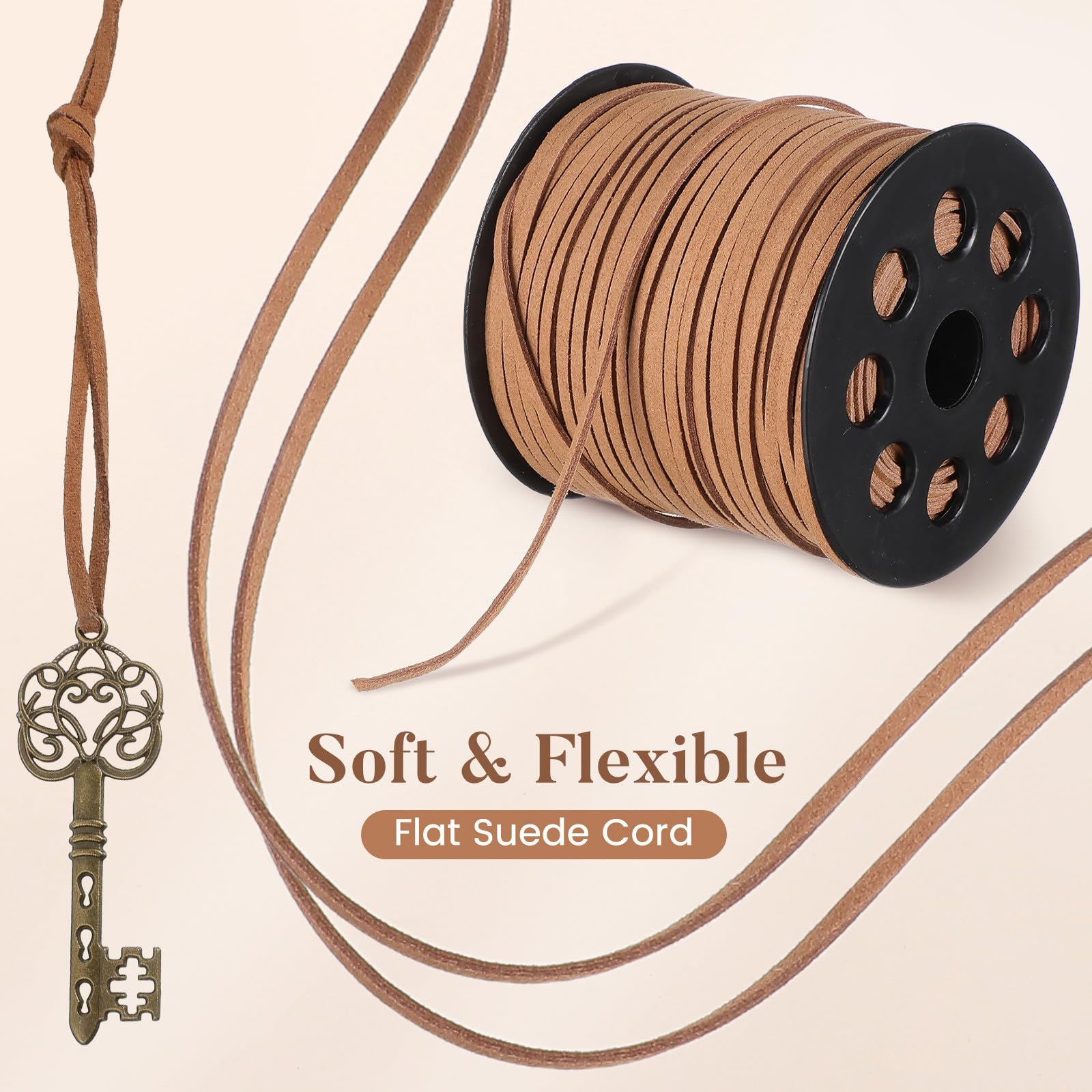 PACKOVE Cordino in Finta Pelle Scamosciata 2,6 Mm Cachi, Rotolo 90 M per Creazione Gioielli Fai da Te, Corda per Braccialetti e Collane, Filo Tessitura Artigianale e Decorazioni