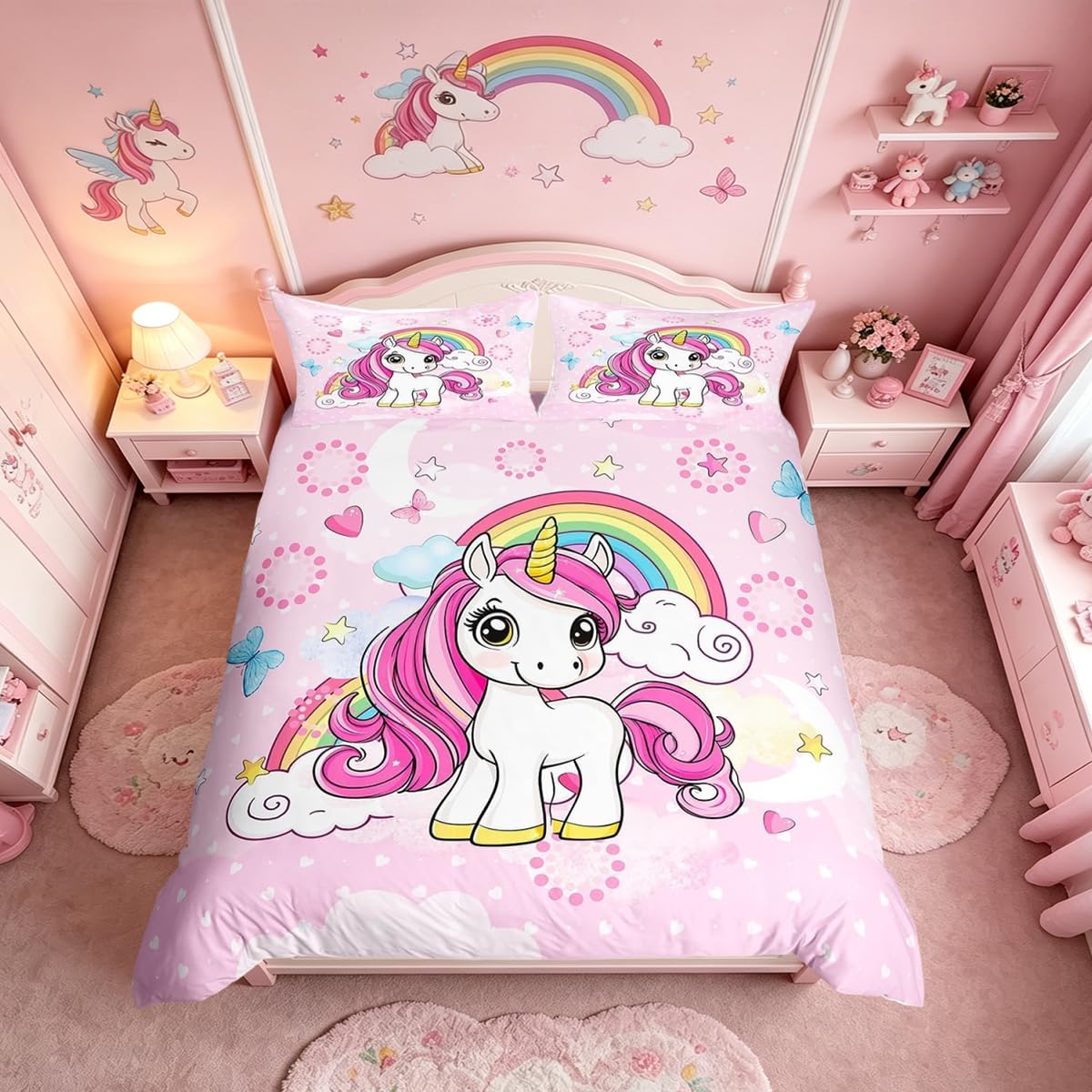 Homemissing Unicorn Duvet Cover Set Super King Size For Kids Girls Teens Cartoon Rainbow Bedding Set Princess Style Bedding Comforter Cover Set Cute Animal Quilt Cover with 2 Pillowcase — image 1