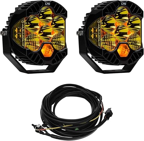 Baja Designs LP6 Pro - Cápsula de luz auxiliar LED de 6 pulgadas con haz altoluz bajaretroiluminación diurna, par con arnés (lente ámbar - patrón de