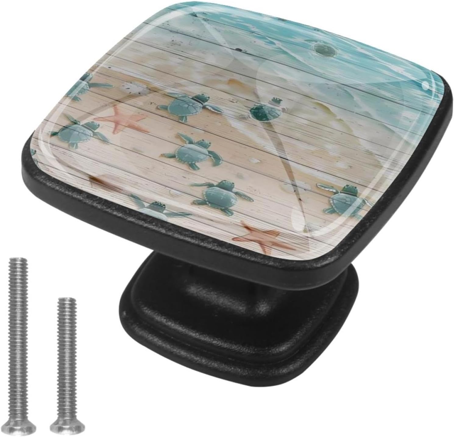 Sea Turtles and Starfish at Ocean 4Pcs Black Drawer Handles Clear Cabinet Handles ABS Glass Drawer Pulls with Screws Hardware for Bathroom, Kitchen and Furniture