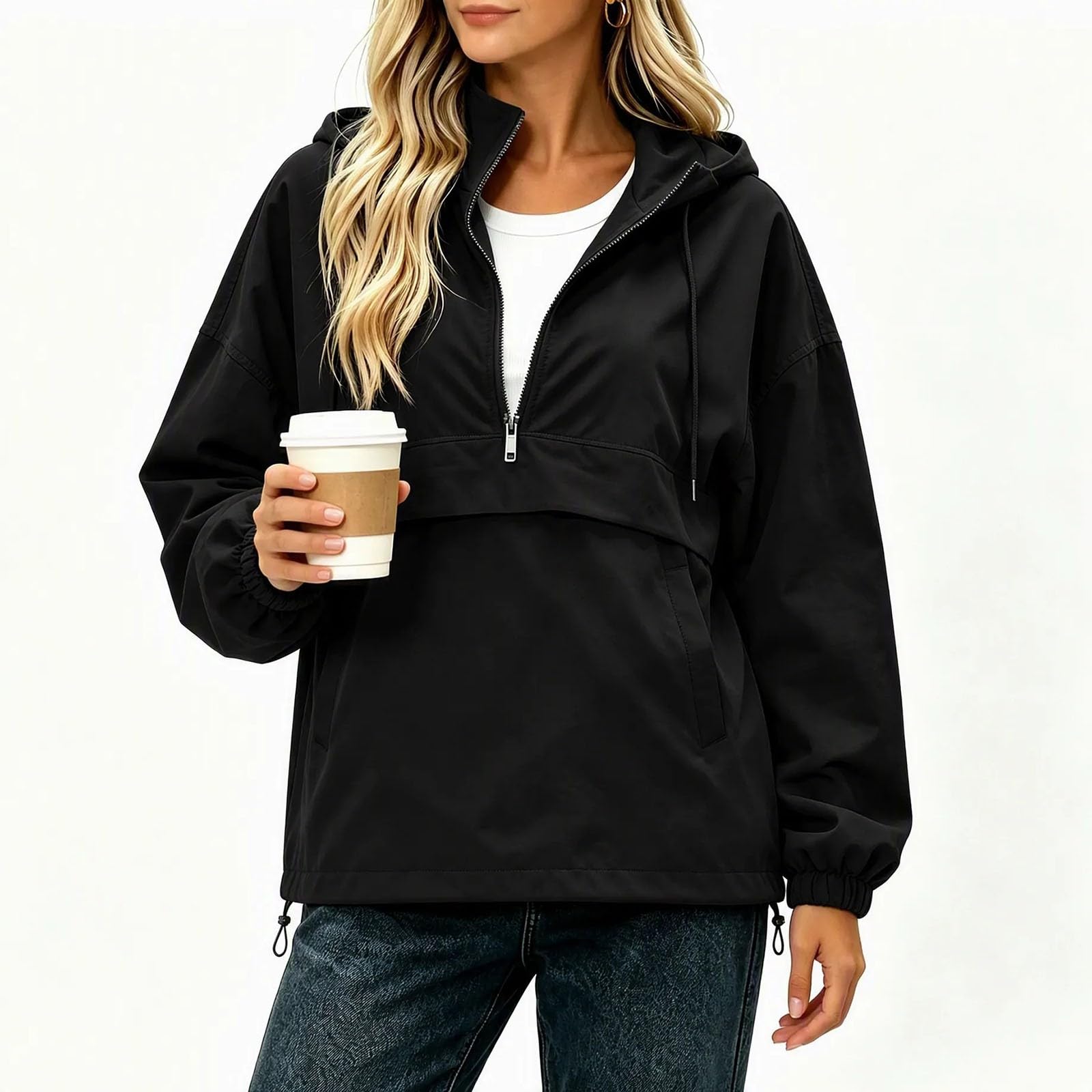 Regenjacke Damen Wasserdicht Funktionsjacke 1/2 Zip Wanderjacke Outdoor