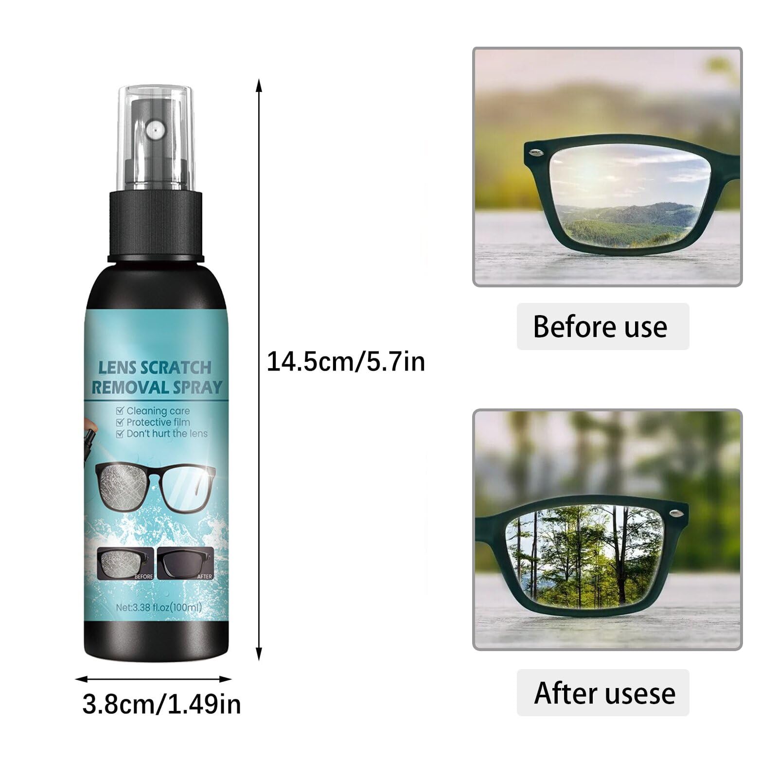 Occhiali Rimozione Graffi,Spray Per La Rimozione Dei Graffi Delle Lenti,Spray Per Riparazione Lenti,Sprays Per La Pulizia Degli Occhiali,Lens Scratch Removal Sprays,Rimuovi Dei Graffis Delle Lens,2Pcs