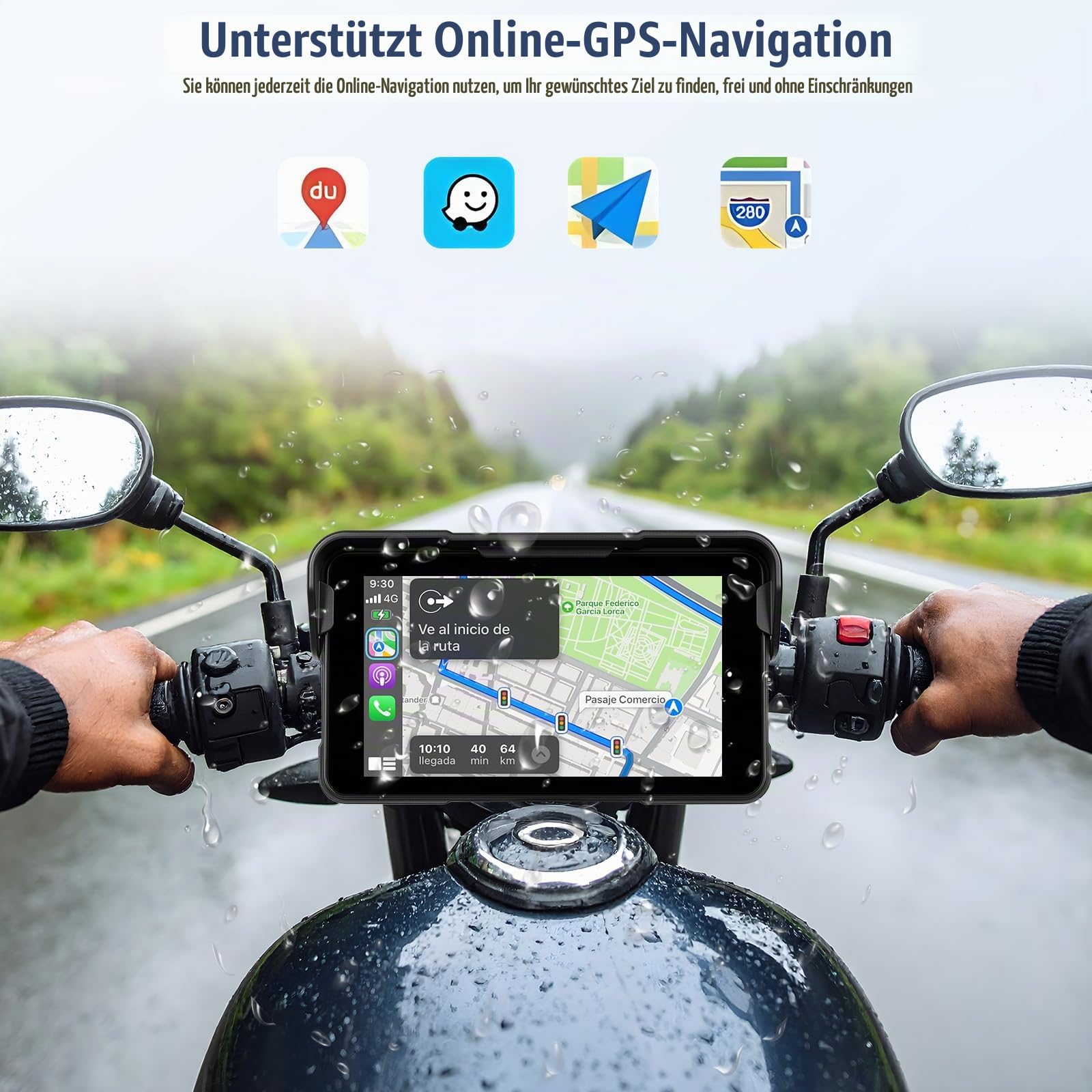 CAMECHO 5 Zoll Motorrad CarPlay mit Wireless CarPlay & Android Auto, Motorrad Navi mit Bluetooth, IP68 Wasserdicht Touchscreen, Motorrad Display GPS Navigation, 12V