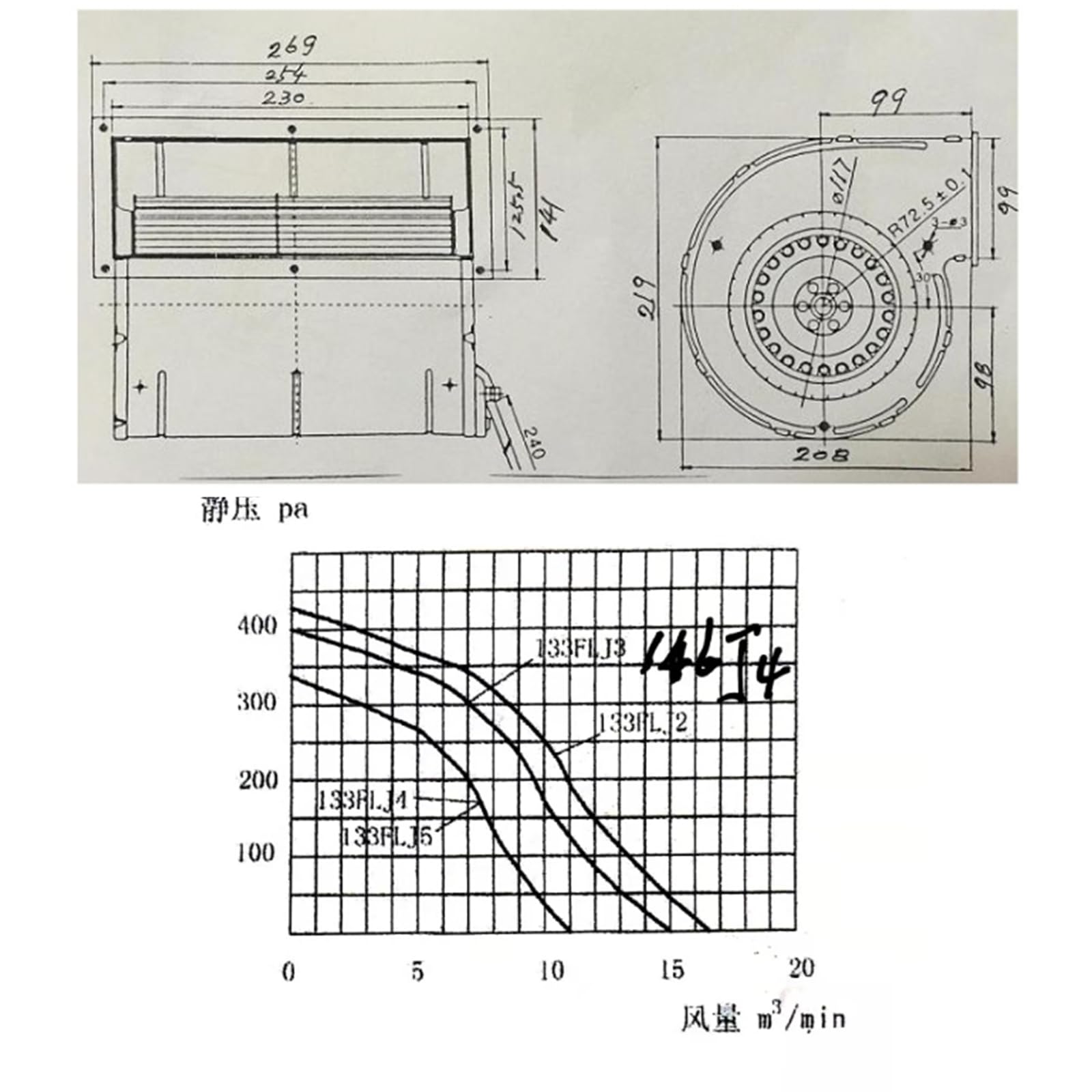Ventilatore Centrifugo φ146mm 220V, Doppio Ingresso 840m3/h, Ventilatore Radiale 150W, 1300giri/min Aspiratore Industriale per Camino, 60 dB Ventilazione Raffreddamento