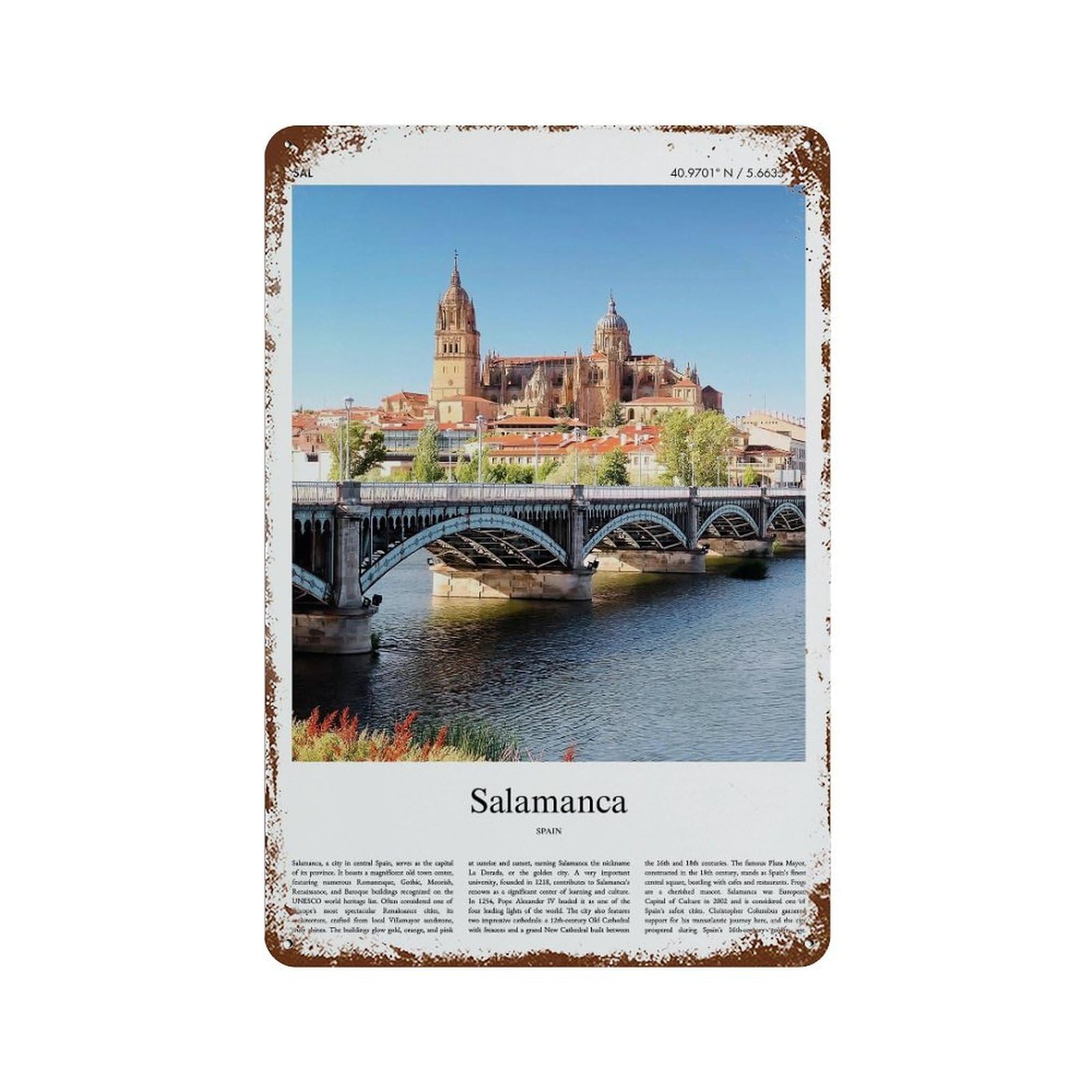 xiaoxiaoshen Salamanca Spain City Scenery Wall Decor Art Metal Tin Poster Modern Home Decor Art Home Bar Shop Decorations Vintage Sign 30x20cm