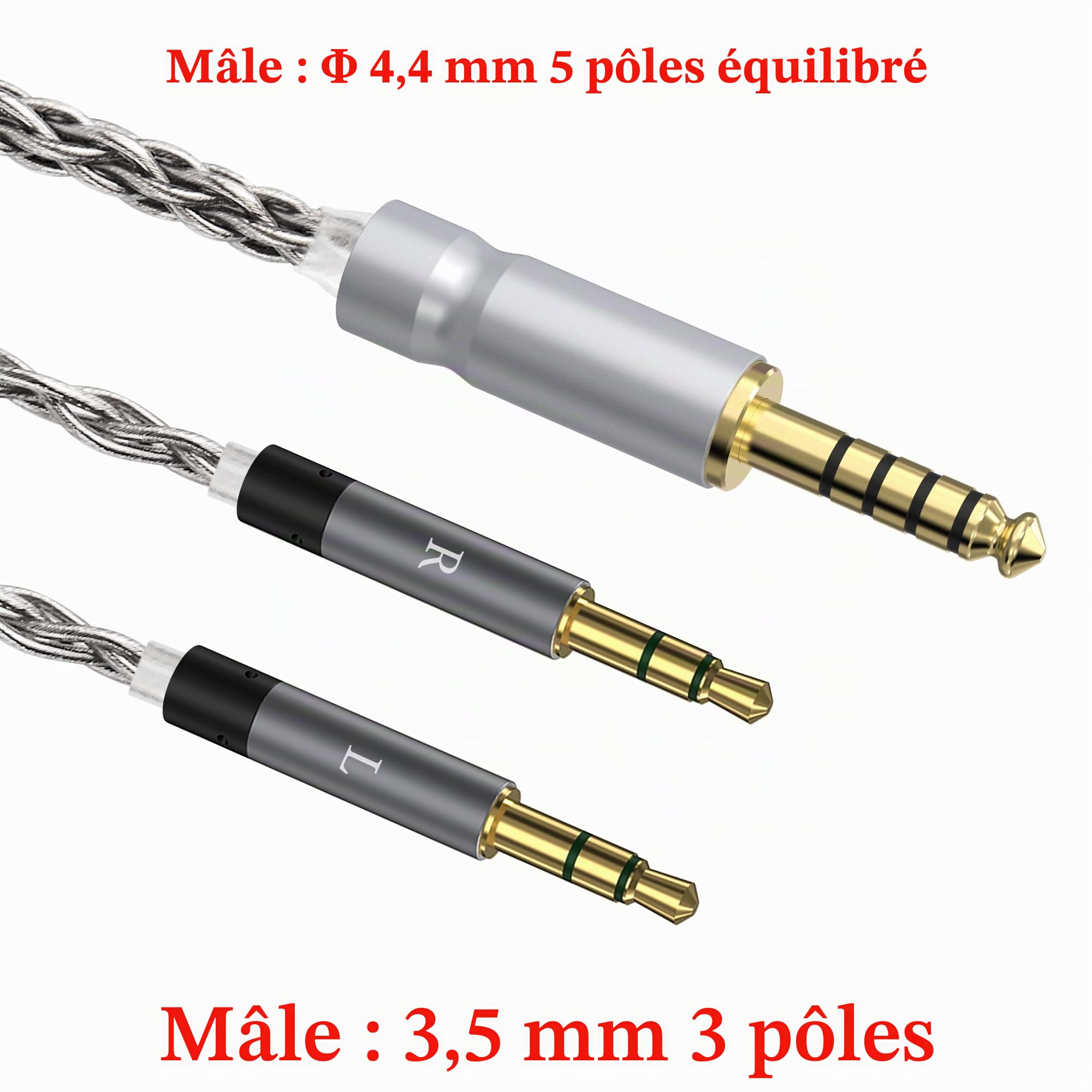 GEEKRIA Apollo Câble audio de mise à niveau en cuivre plaqué argent compatible avec Meze Audio 99 Classics Series, 109 PRO, LIRIC 2, LIRIC 4,4 mm vers Dual 3,5 mm, câble de rechange (1,5 m, argenté)