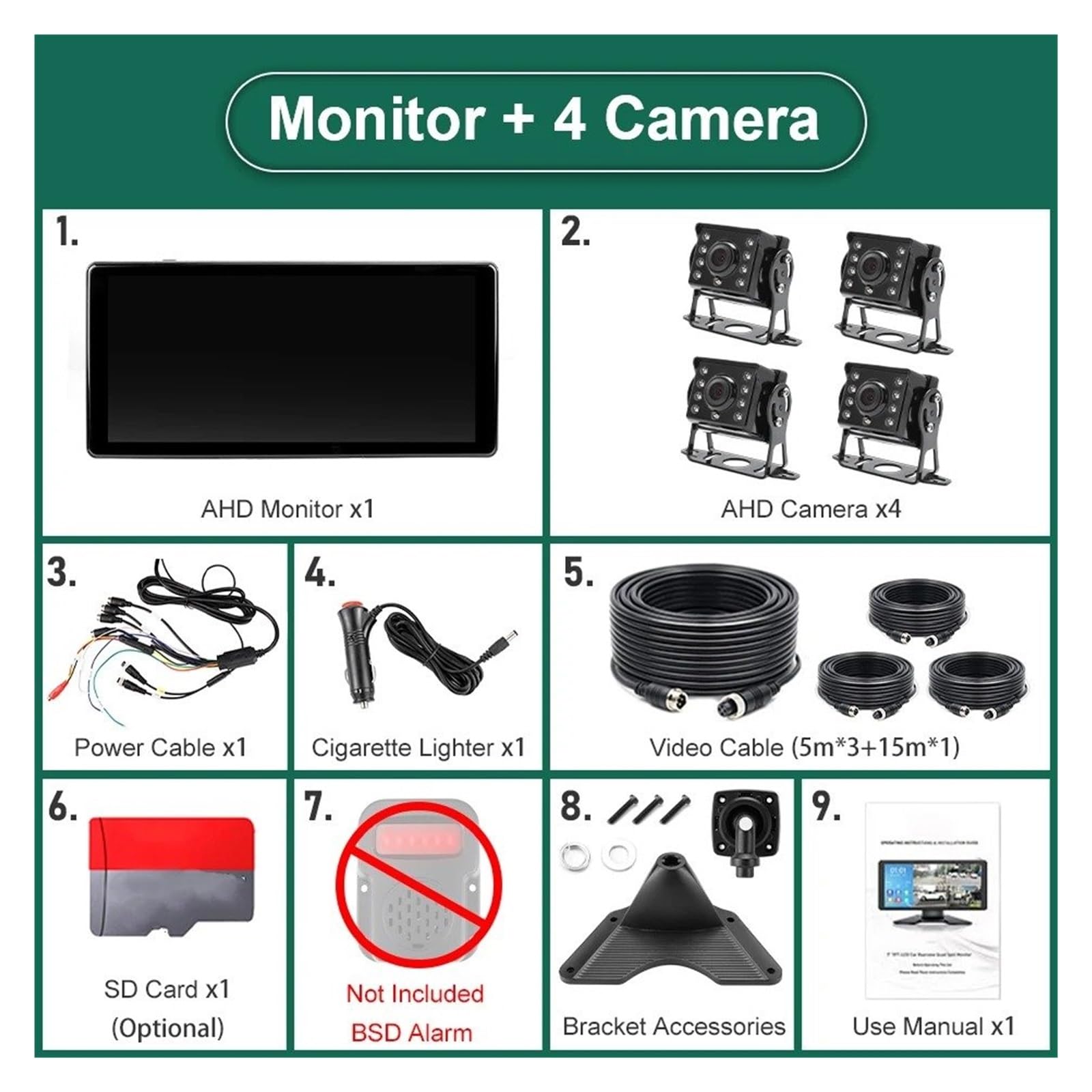 Cámara Aparcamiento 10,36 "4 Canales WiFi Inalámbrico Android Auto AI Punto Ciego BSD Alarma DVR Monitor De Registro Cámara IR para Camión Autobús Camara Marcha Atras(None,with 4 IR Camera)