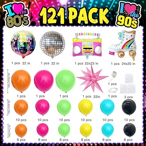 Miniatura 2 de Globos de regreso a los años 80 y 90, 122 globos de discoteca de los años 80 y 90, kit de globos de discoteca, globo de aluminio de radio de disco
