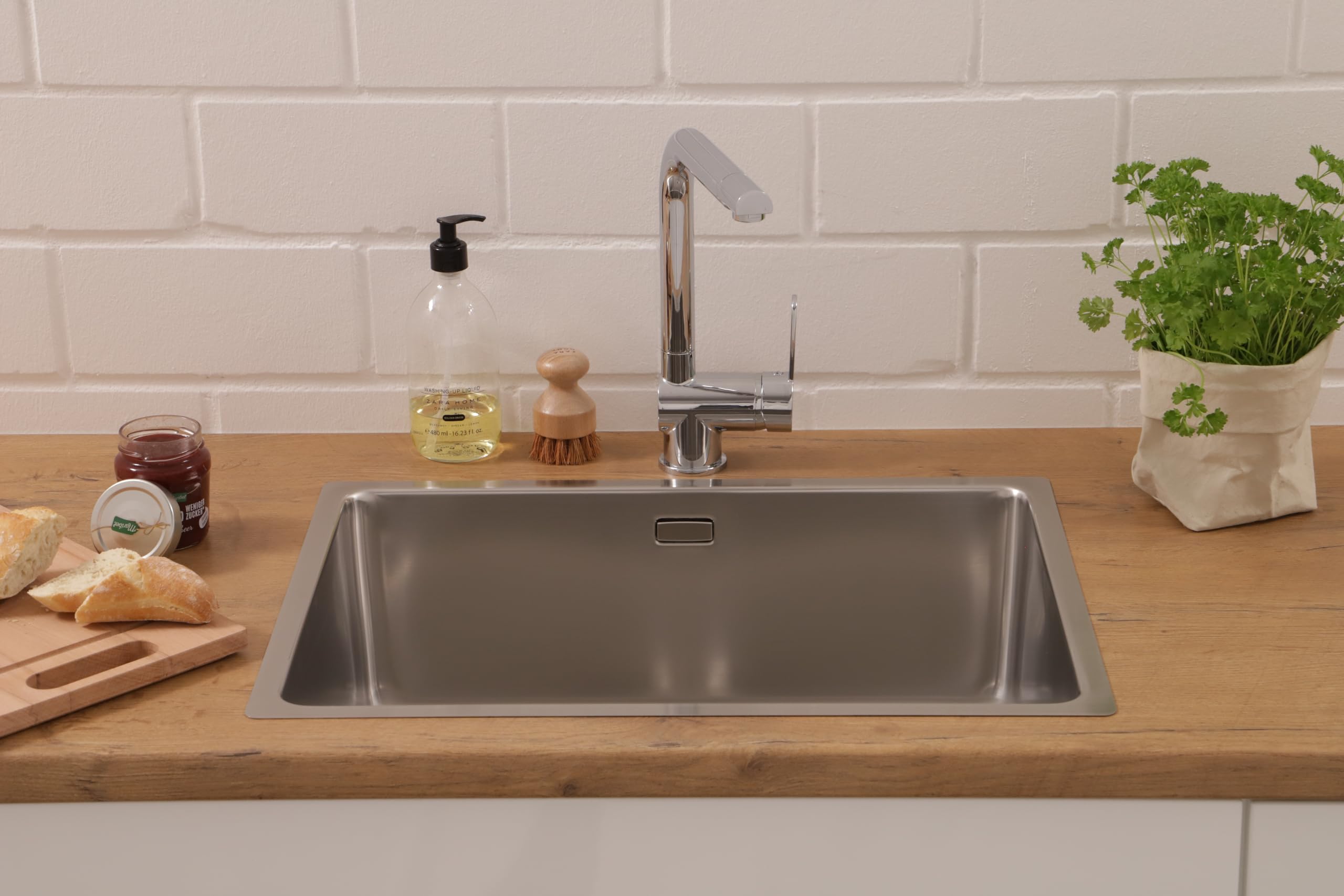Respekta Detroit Lavello in acciaio inox/Lavello da incasso a 1 vasca da 59 x 43,5 cm/Lavello in acciaio inox adatto a basi da 60 cm di larghezza