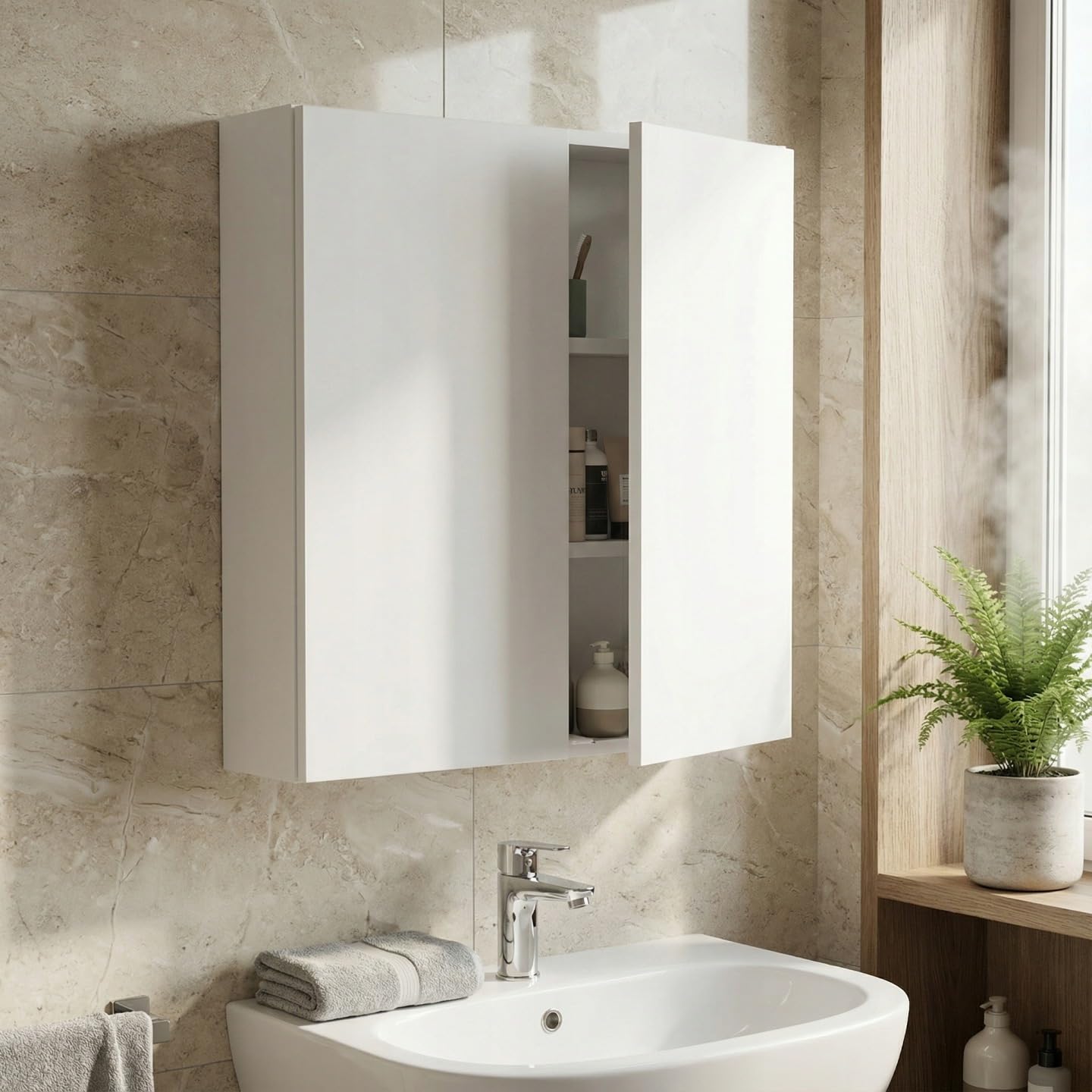 Badezimmerschrank hängend mit Push-to-Open-Fronten, Waschmaschinenschrank, badezimmerschränke, badschrank hängend, Waschbeckenunterschrank,wc Schrank, wandschrank (Weiß, 78x80x17)