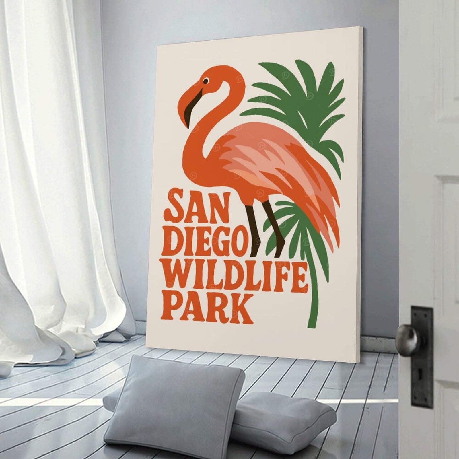 Junmoney Hanging Wall Art San Diego Wildlife Park Flamingo, 16x24inch(40x60cm), for Wall Displays, Bedrooms Or Room Updates, Wall Decor Suited to Curated Displays
