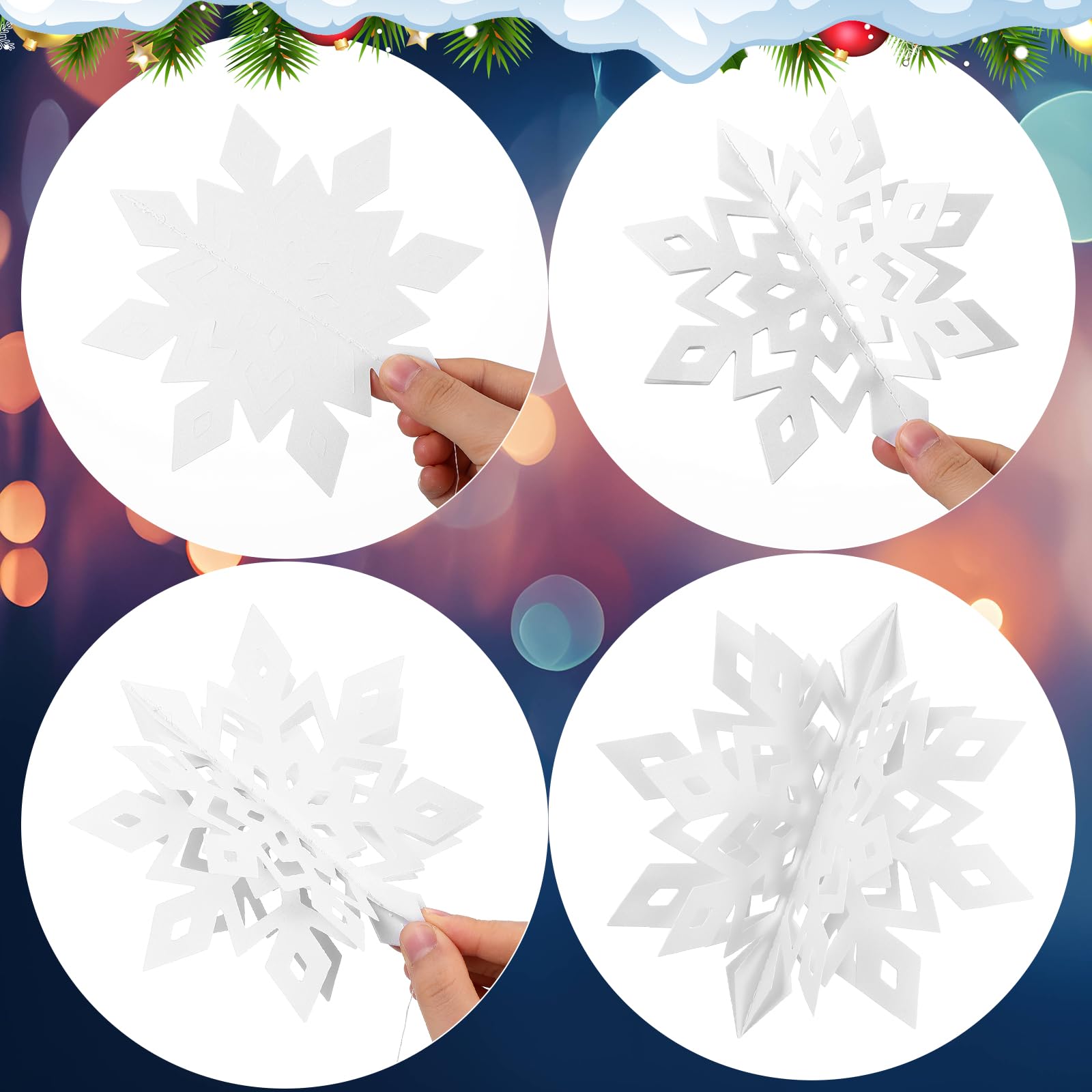 Hungdao Lot de 12 grandes décorations de Noël à suspendre en forme de flocon de neige 3D pailleté pour sapin de Noël, anniversaire, Nouvel An, 40,6 cm/30,5 cm/25,4 cm/17,8 cm/15,2 cm/15,2 cm (blanc)